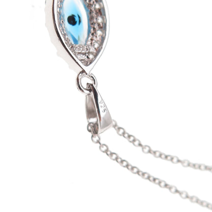 925 Sterling Silver Blue White & Black C Z Evil Eye Cable Chain Necklace 18"