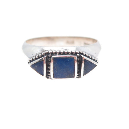 PHYLLIS WOODS 925 Sterling Silver Vintage Real Lapis Modernist Ring Size 8.25