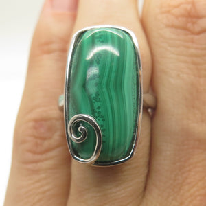 HAROLD TRUJILLO 925 Sterling Silver Real Cabochon Malachite Spiral Ring Size 6
