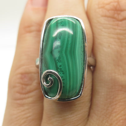 HAROLD TRUJILLO 925 Sterling Silver Real Cabochon Malachite Spiral Ring Size 6