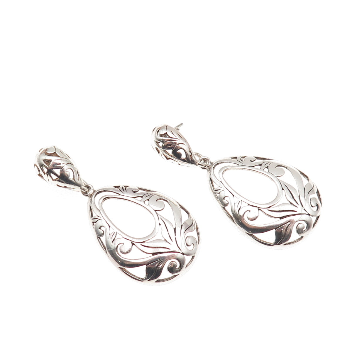925 Sterling Silver Vintage Floral Teardrop Oxidized Dangle Earrings