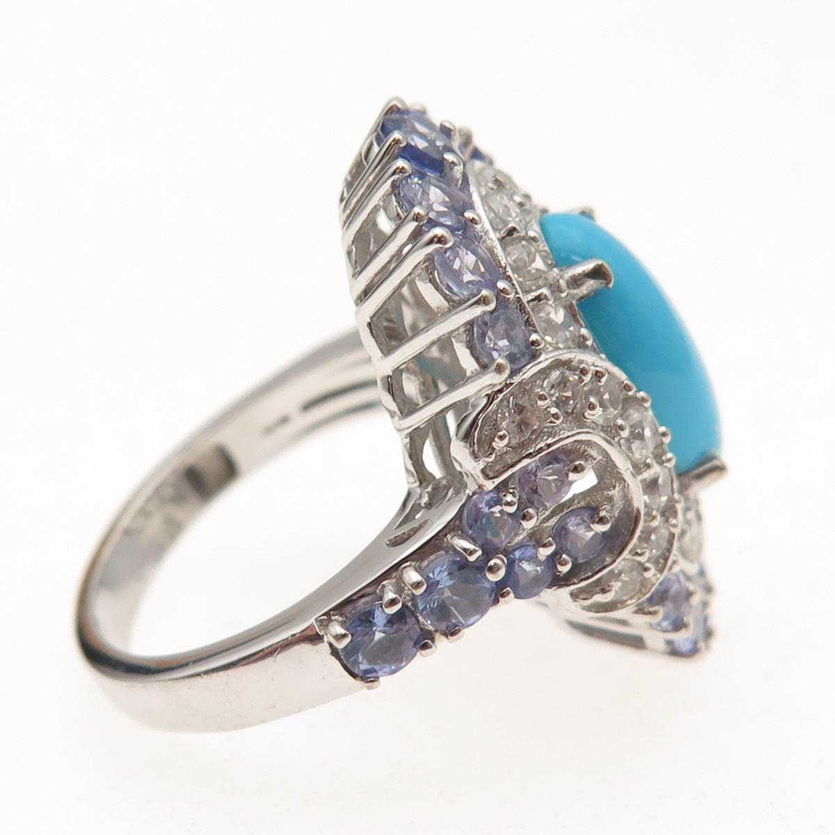 Chuck Clemency 925 Sterling Real Turquoise Tanzanite White Topaz Ring Size 8.25