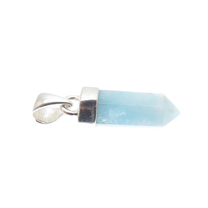 925 Sterling Silver Vintage Real Milky Aquamarine Amulet Charm Pendant