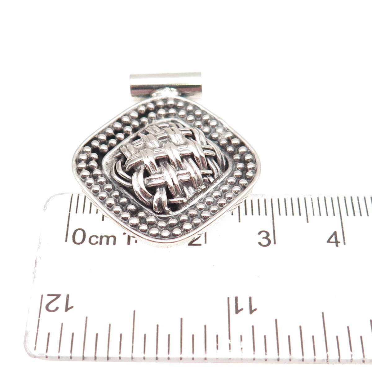 925 Sterling Silver Vintage Modernist Woven & Beaded Slide Charm Pendant