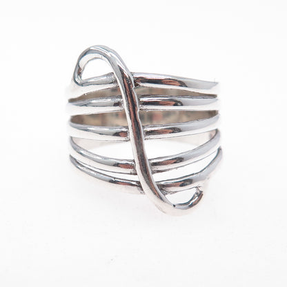 925 Sterling Silver Vintage Modernist 6-Row Ring Size 7.5