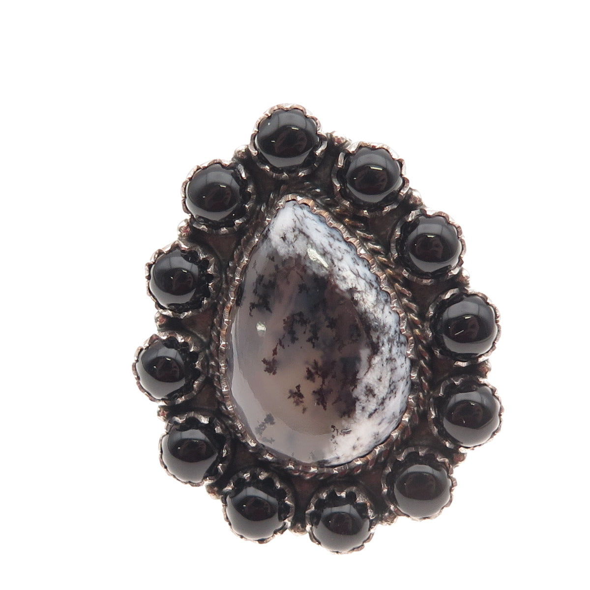 Krush Kandy Sterling Silver Vintage Real Moss Agate & Black Onyx Ring Size 8.5