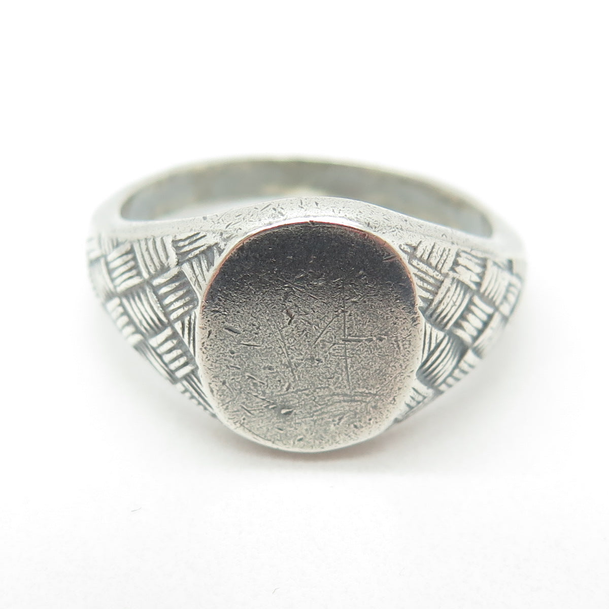 AVON 925 Sterling Silver Vintage Oxidized Wicker Signet Ring Size 13.25