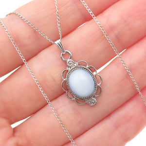 Tru-Kay 925 Sterling Silver Vintage Real Opalite Curb Chain Necklace 16"