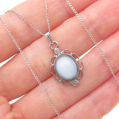 Tru-Kay 925 Sterling Silver Vintage Real Opalite Curb Chain Necklace 16"