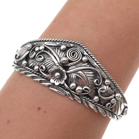 Wayne Etsitty Navajo Old Pawn Sterling Vintage Floral Adjustable Bracelet 6.5"