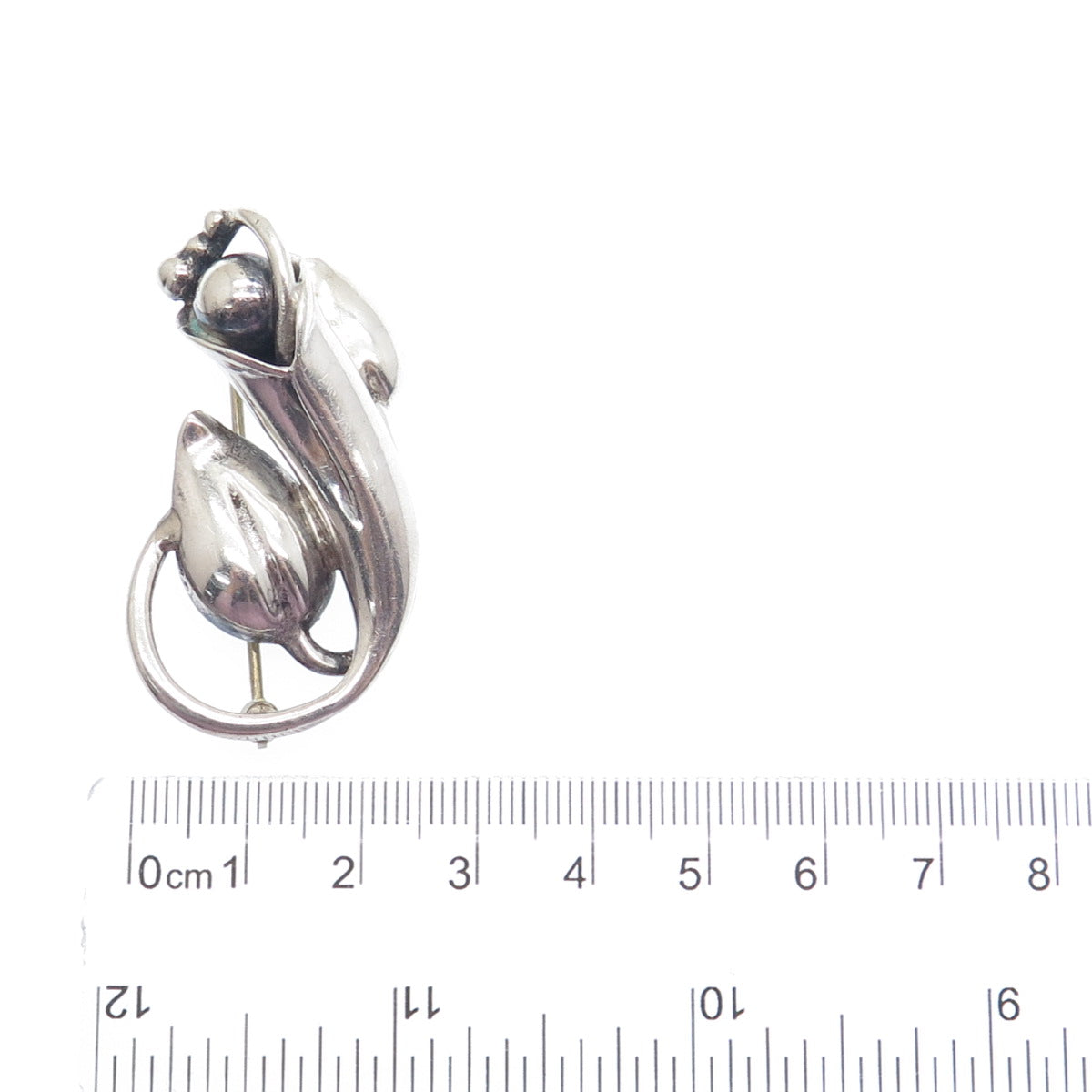 925 Sterling Silver Vintage Modernist Flower Oxidized Pin Brooch