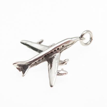 925 Sterling Silver Vintage Airplane Charm Pendant