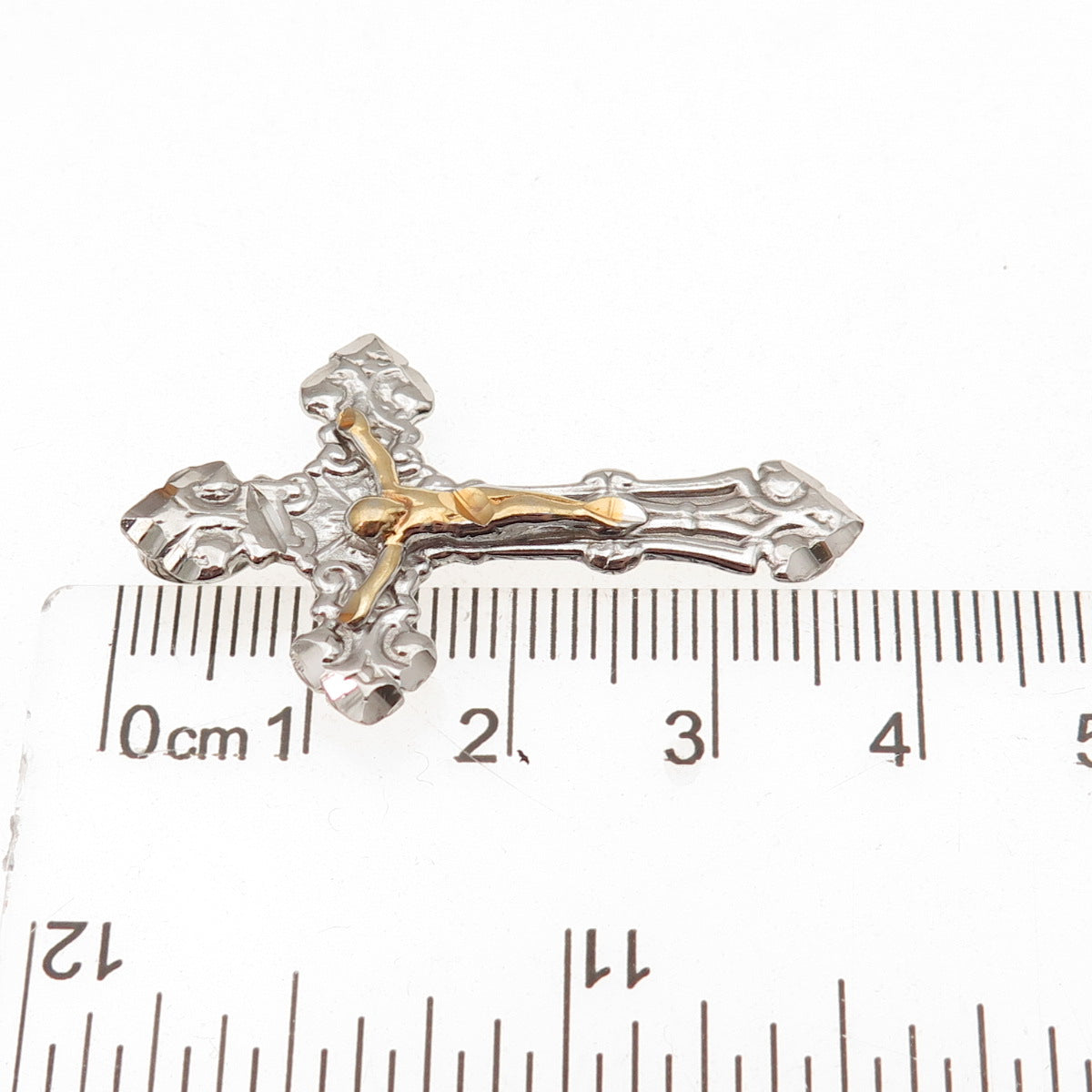 925 Sterling Silver 2-Tone Vintage Crucifix Cross Slide Charm Pendant