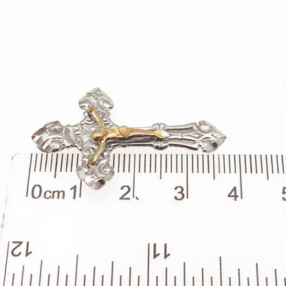 925 Sterling Silver 2-Tone Vintage Crucifix Cross Slide Charm Pendant