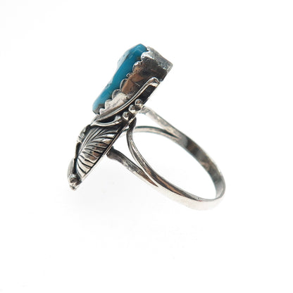 Old Pawn 925 Sterling Vintage Turquoise Flower Blossom Oxidized Ring Size 9.75