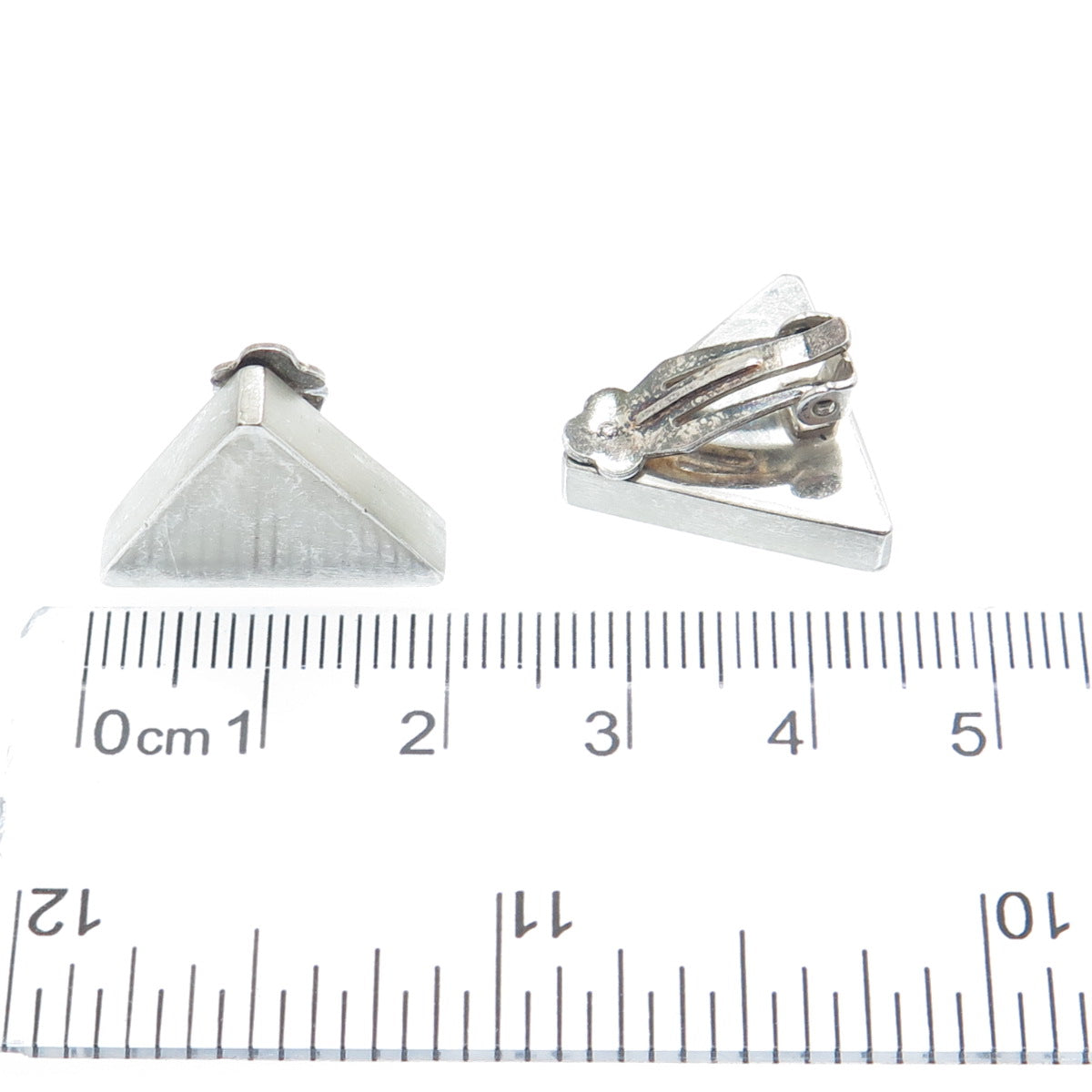 925 Sterling Silver Vintage Poland Modernist Triangle Clip On Earrings