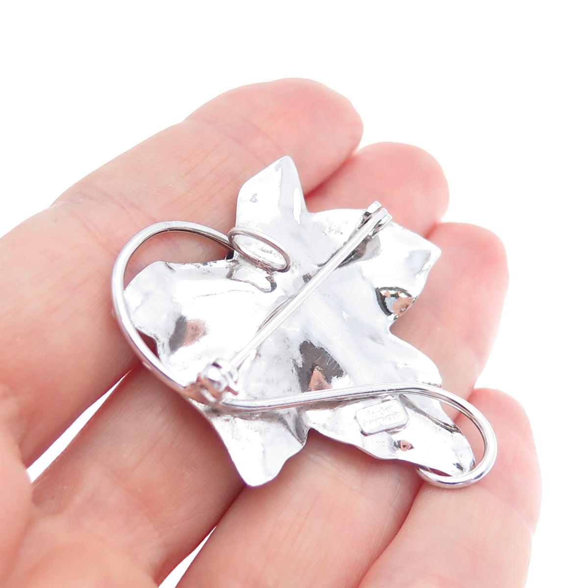 CARL ART 925 Sterling Silver Vintage Grape Leaf Modernist Pin Brooch / Pendant