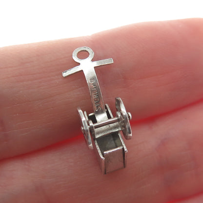 925 Sterling Silver Antique Art Deco Pull Cart Minimalist 3D Charm Pendant