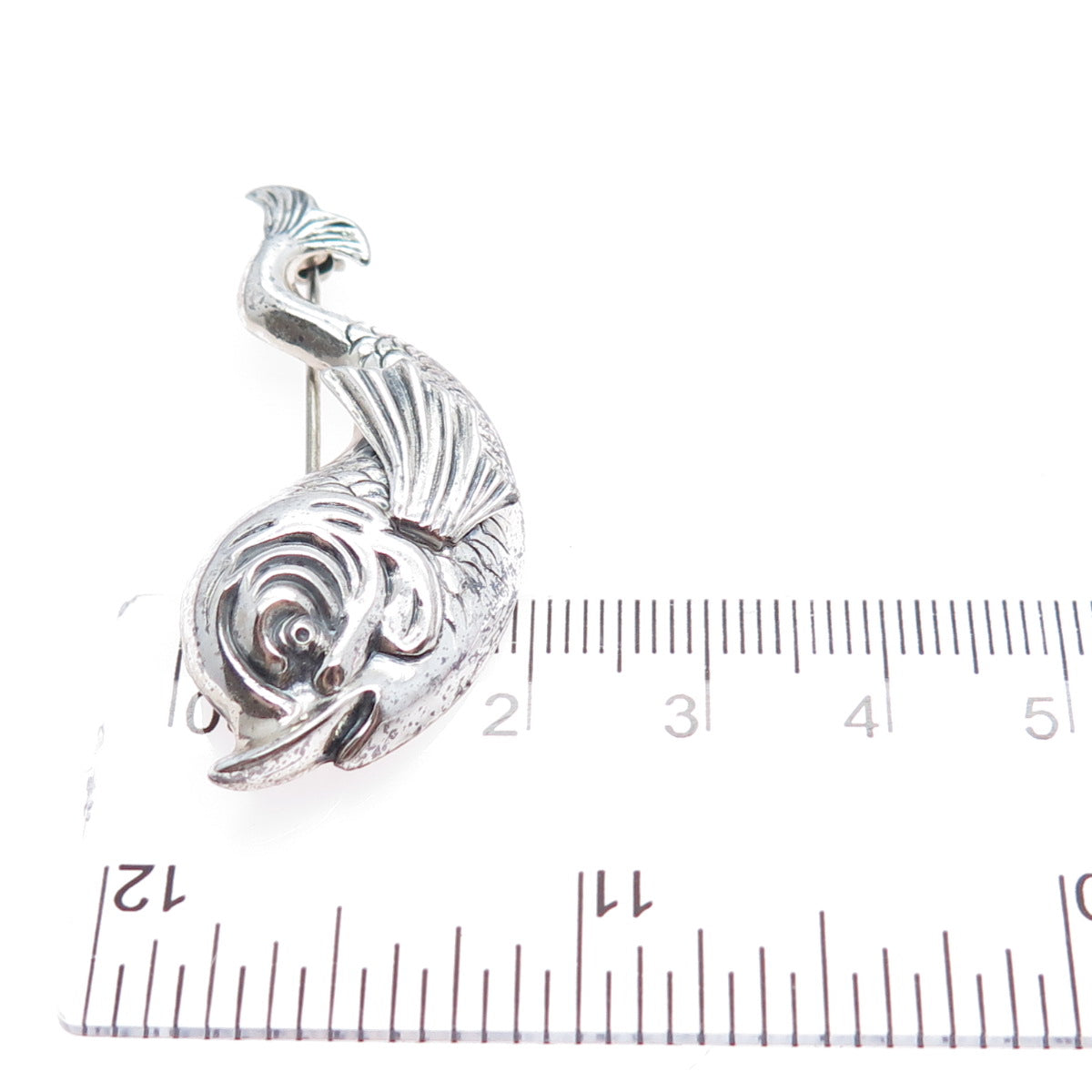 BEAU 925 Sterling Silver Vintage Fish Cartoon Character Oxidized Pin Brooch