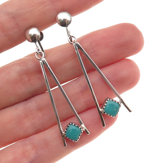 Old Pawn 925 Sterling Silver Vintage Turquoise Tribal Screw Back Dangle Earrings