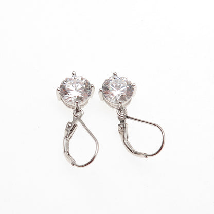 925 Sterling Silver Round-Cut C Z Dangle Earrings