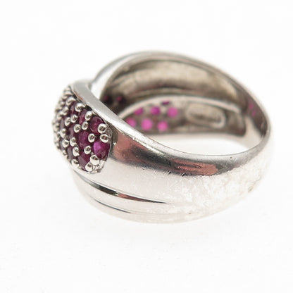 CNA Pranda 925 Sterling Silver Real Round-Cut Ruby Crisscross Ring Size 8