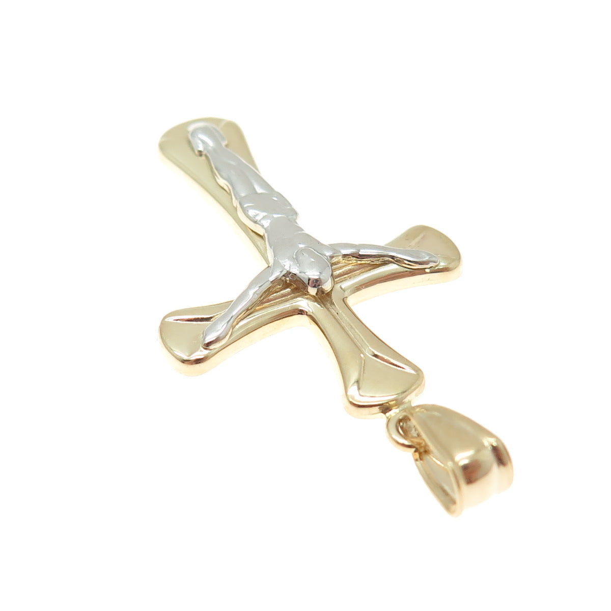 14K Yellow & White Gold Crucifix Cross Religious Charm Pendant