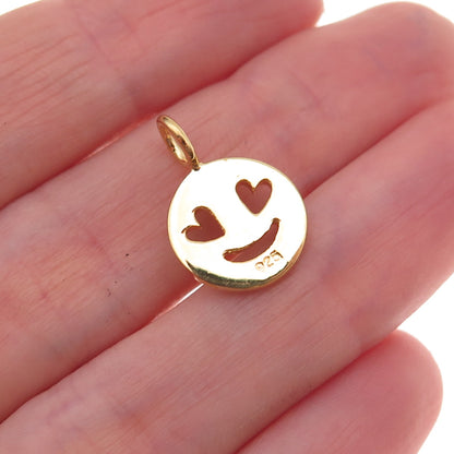 925 Sterling Silver Gold Plated In Love Face Emoji Charm Pendant