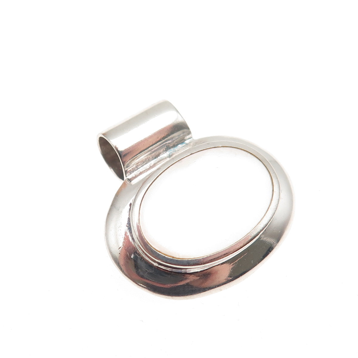 925 Sterling Silver Vintage Real MOP Modernist Slide Charm Pendant