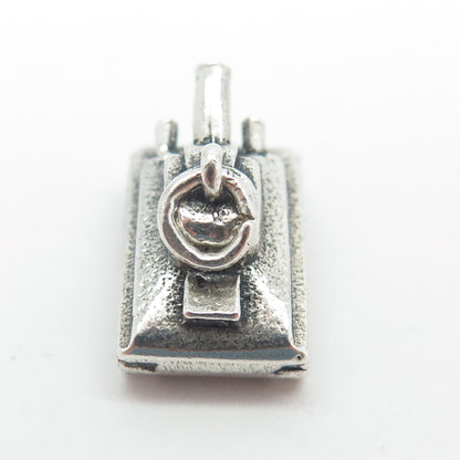 925 Sterling Silver Antique Art Deco Military Tank Minimalist 3D Charm Pendant