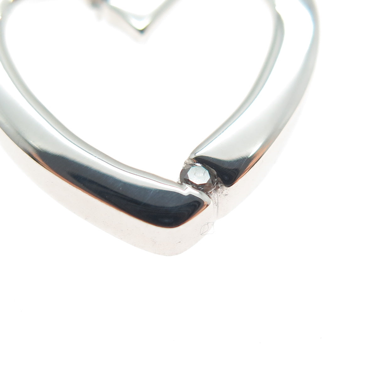 925 Sterling Silver Real Round-Cut Diamond Heart Mini Slide Charm Pendant