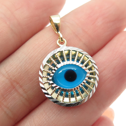 14K Yellow & White Gold Enamel Evil's Eye Amulet Minimalist Charm Pendant