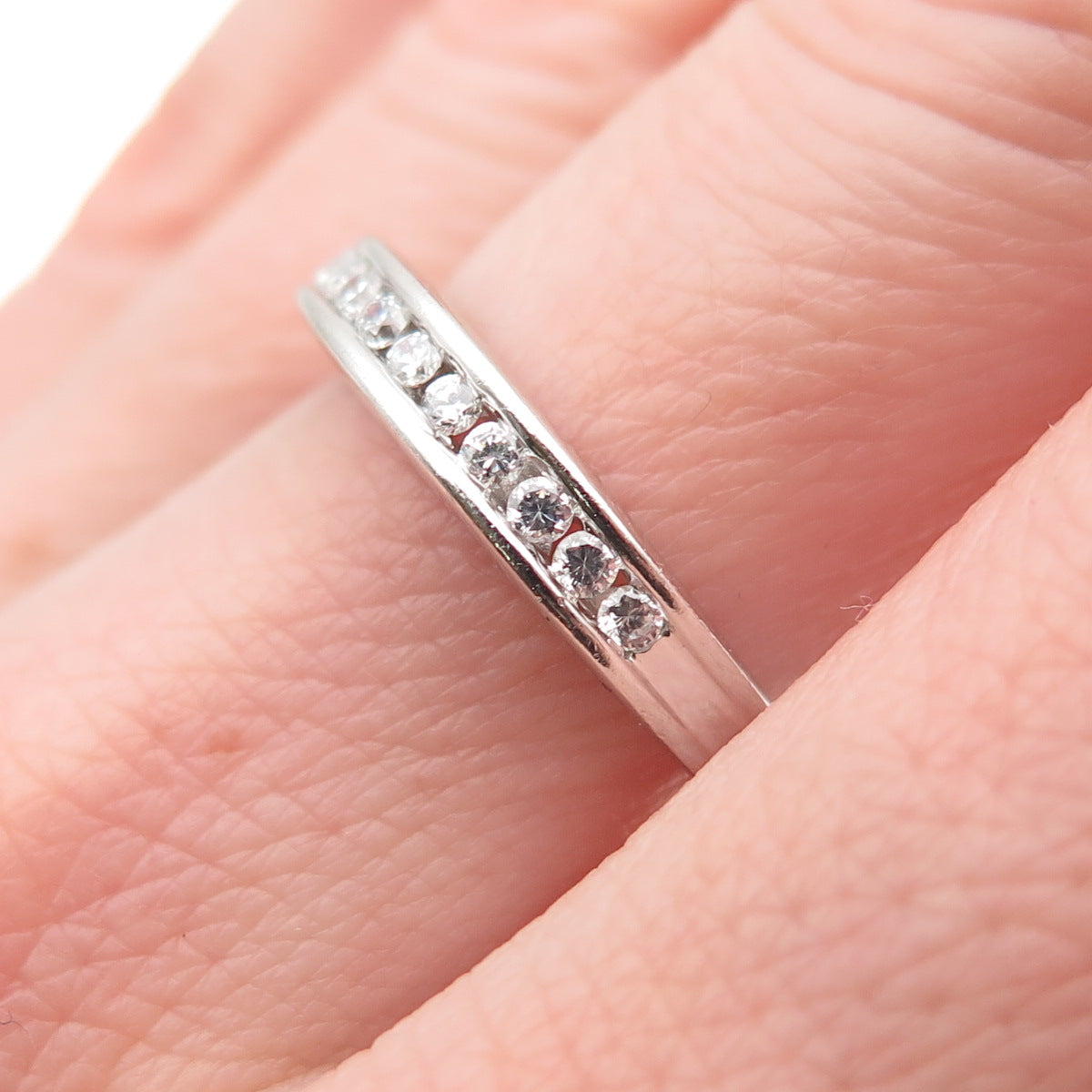 925 Sterling Silver Round-Cut C Z Half Eternity Band Ring Size 7.25