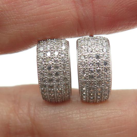 925 Sterling Silver Round-Cut C Z Sparkle Hoop Earrings
