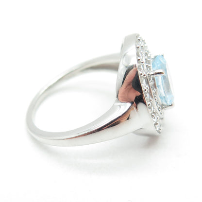 DSMK 925 Sterling Silver Real Oval & Round-Cut Blue White Topaz Ring Size 6.5