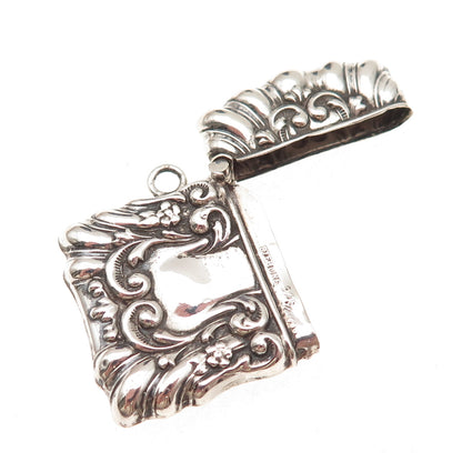 925 Sterling Silver Antique Art Deco Repousse Oxidized Stamp Box / Case
