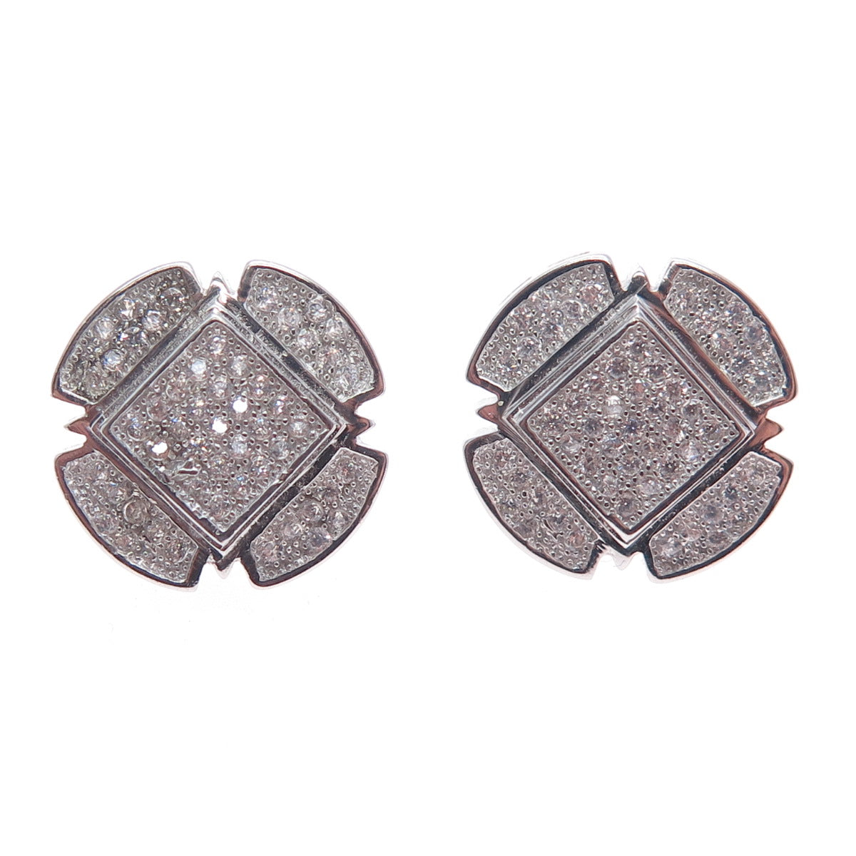 925 Sterling Silver Round-Cut C Z Cross Stud Earrings
