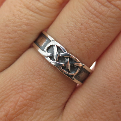 925 Sterling Silver Vintage Celtic Knot Oxidized Band Ring Size 7.75