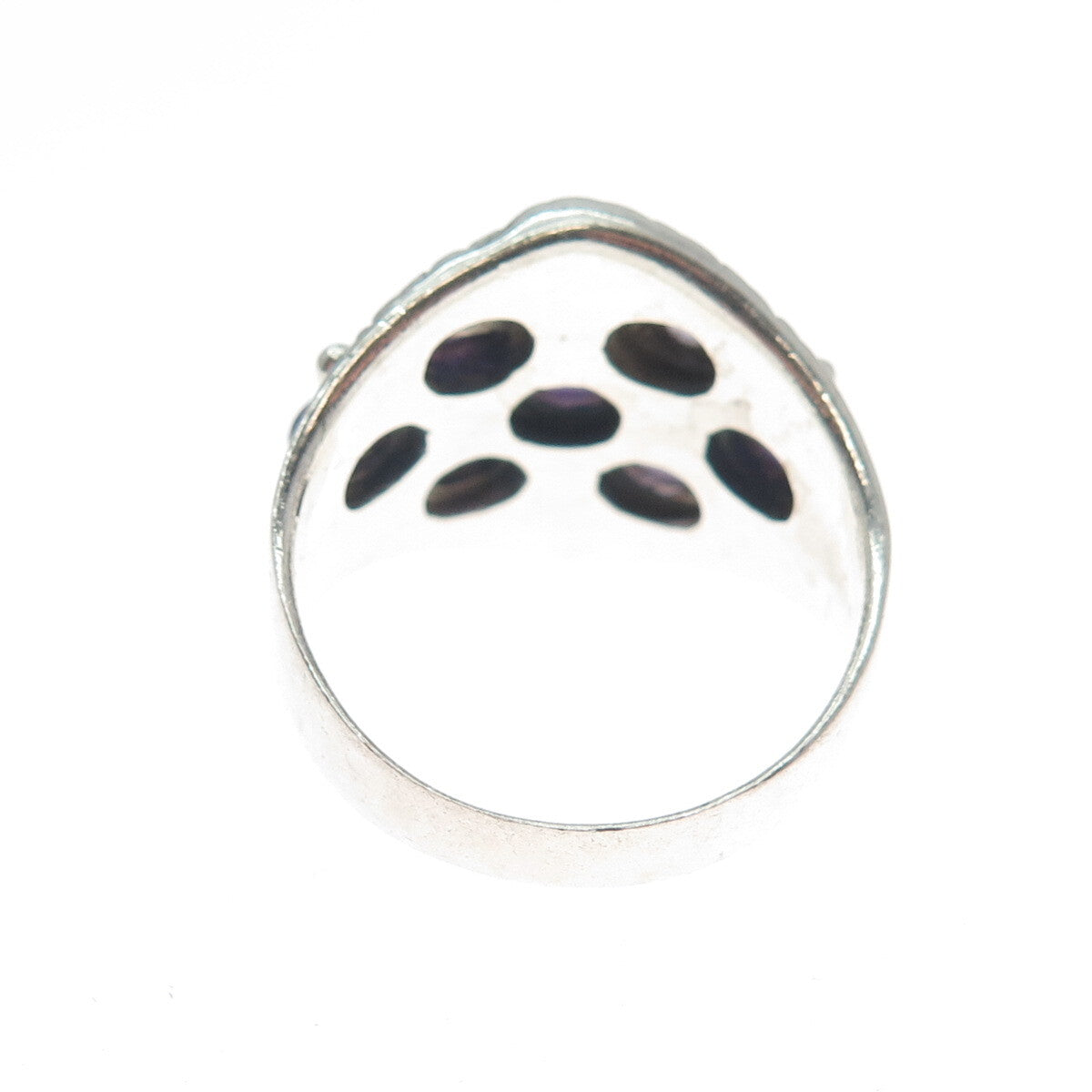 925 Sterling Silver Vintage Real Amethyst Modernist Oxidized Ring Size 9.75