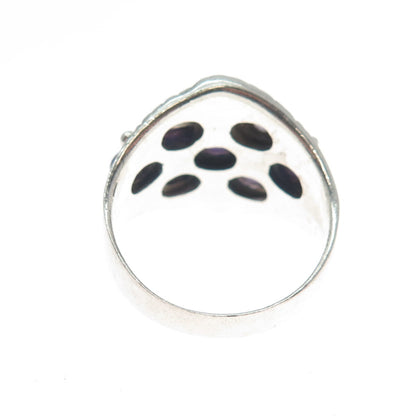 925 Sterling Silver Vintage Real Amethyst Modernist Oxidized Ring Size 9.75