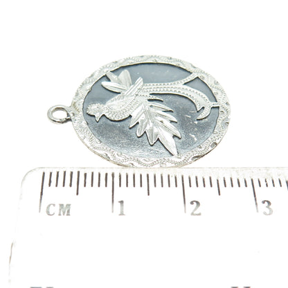 925 Sterling Silver Vintage Long-Tailed Widowbird Oxidized Round Pendant