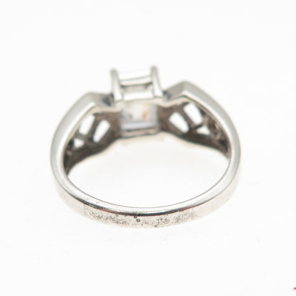 925 Sterling Silver Vintage Emerald-Cut C Z Promise Ring Size 7.5