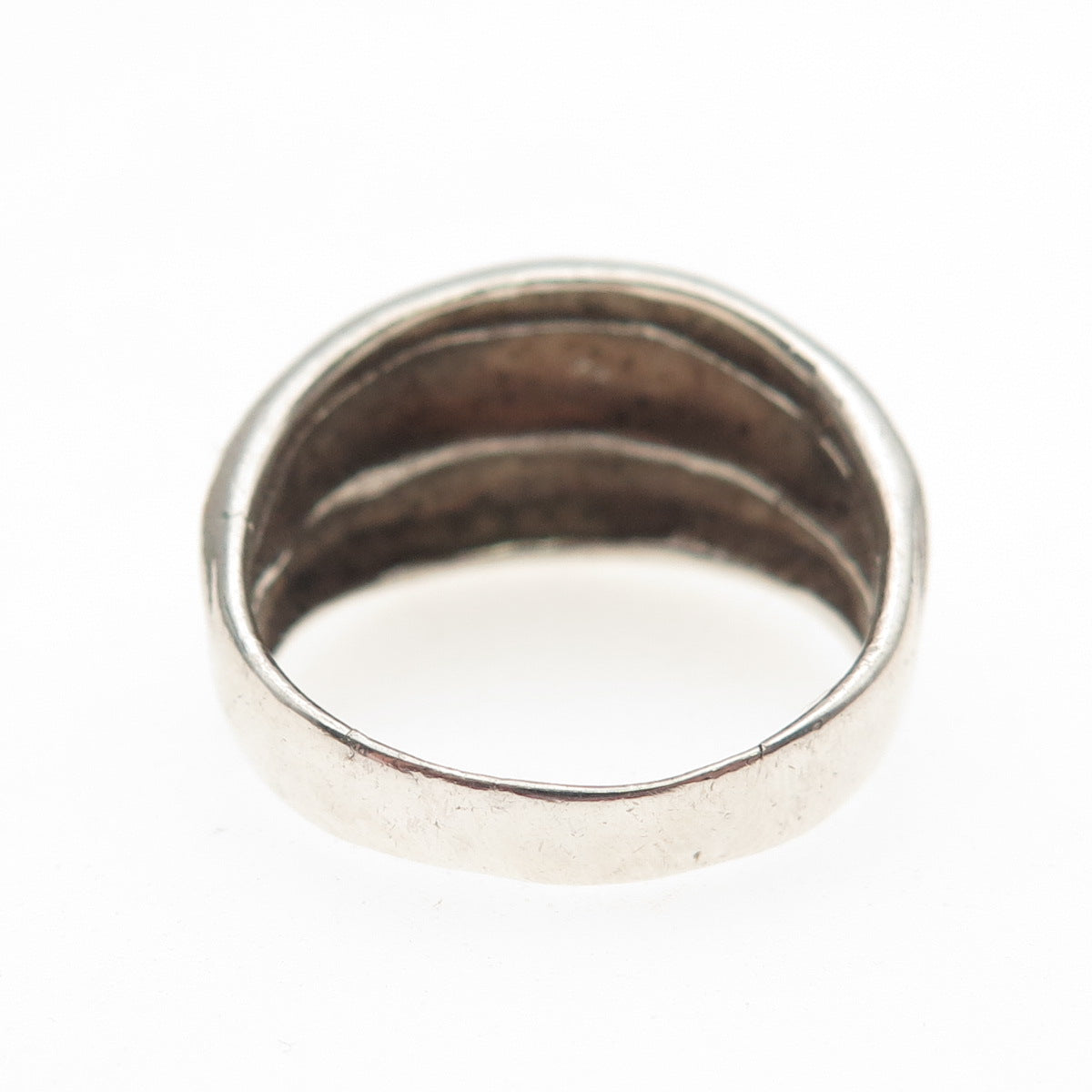 925 Sterling Silver Vintage England Modernist Ribbed Oxidized Ring Size 9