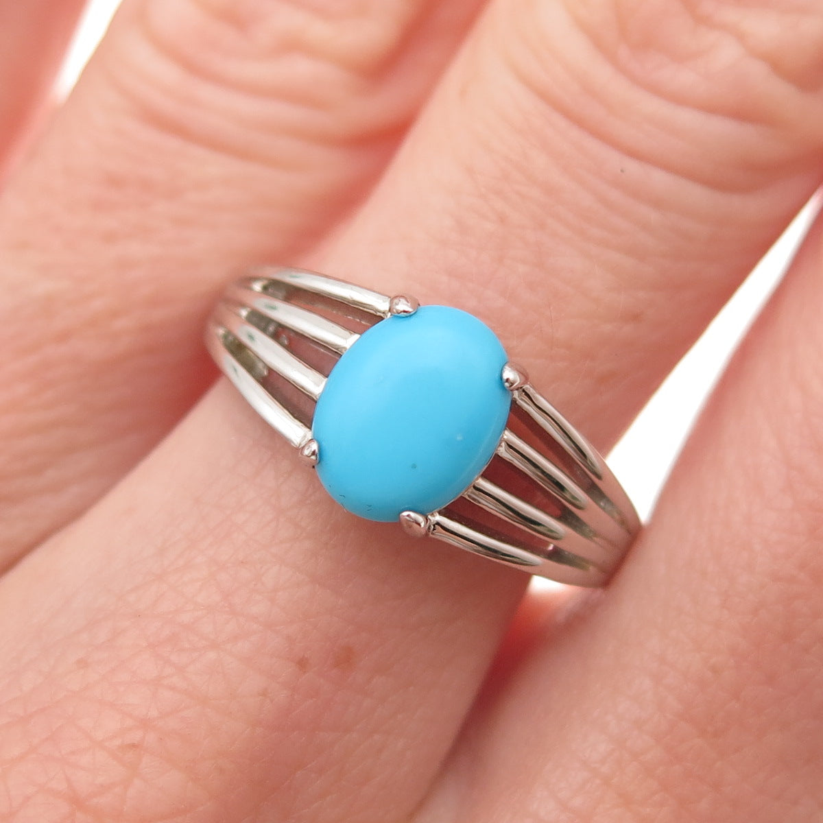 925 Sterling Silver Real Cabochon Sleeping Beauty Turquoise Ring Size 8