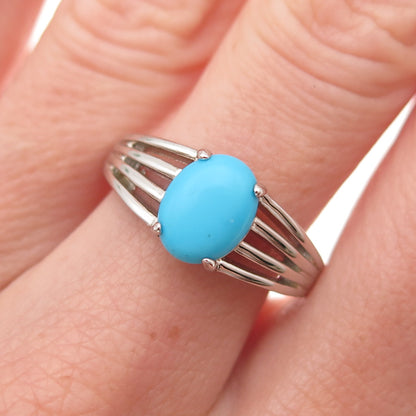 925 Sterling Silver Real Cabochon Sleeping Beauty Turquoise Ring Size 8