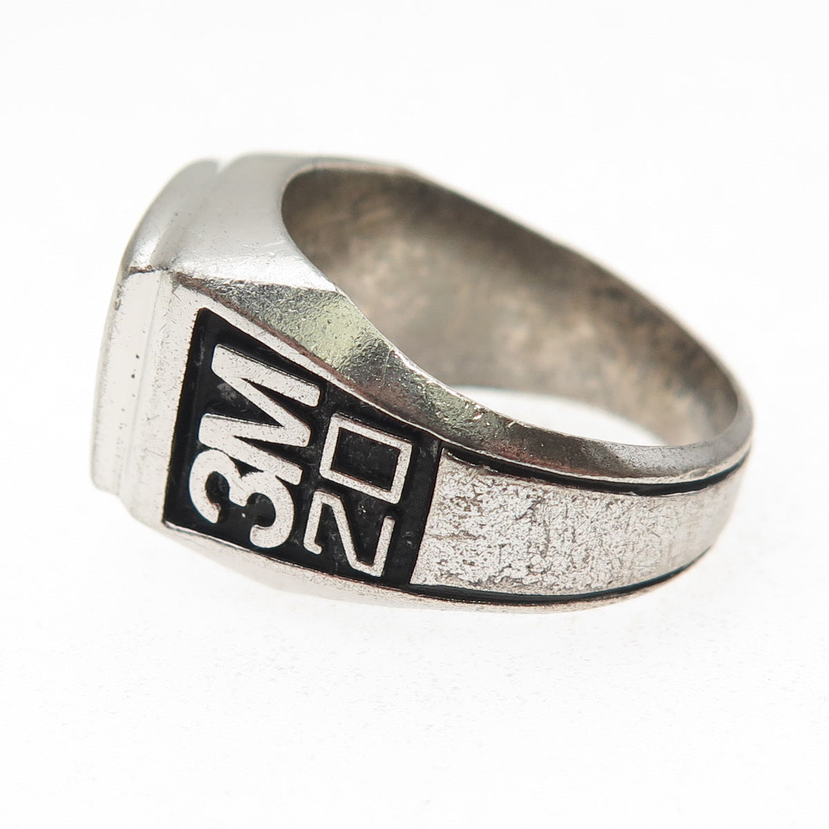 925 Sterling Silver Vintage Real Black Onyx 3M 20 Years Oxidized Ring Size 8.5