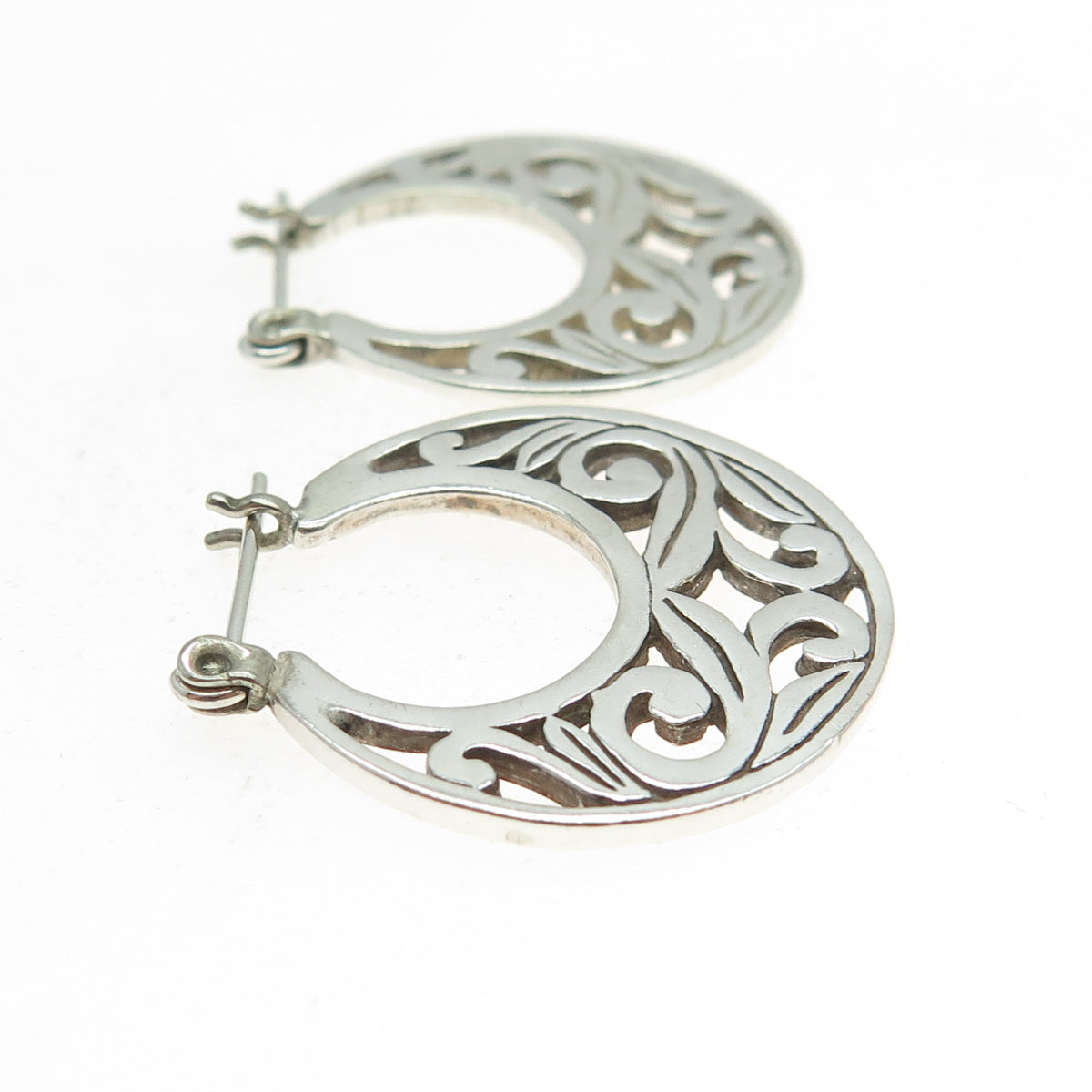 925 Sterling Silver Vintage Floral Disc Hoop Earrings