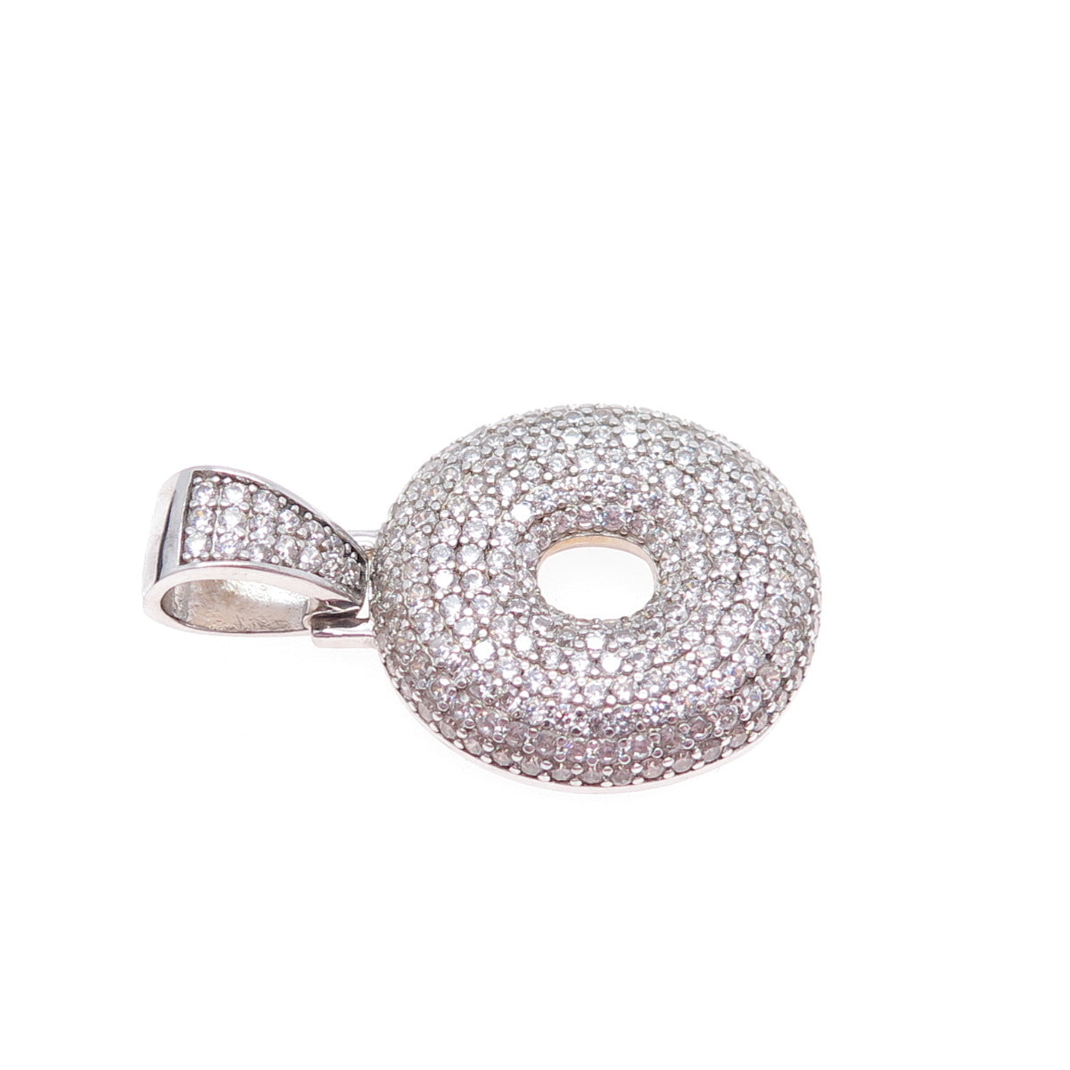 925 Sterling Silver Round-Cut C Z Letter O Initial Charm Pendant