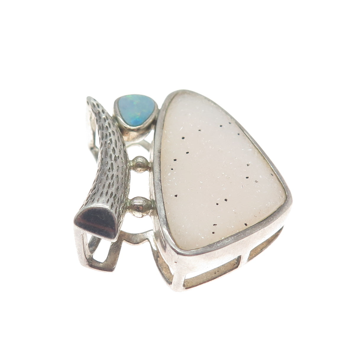 WHITNEY KELLY Sterling Silver Vintage Real Druzy & Opal Modernist Slide Pendant