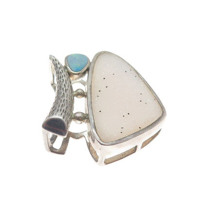 WHITNEY KELLY Sterling Silver Vintage Real Druzy & Opal Modernist Slide Pendant